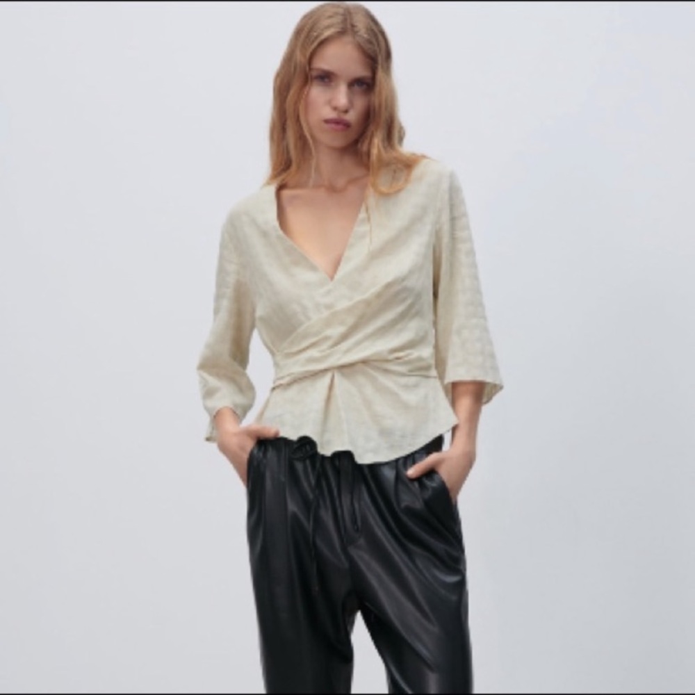 Zara DRAPED LINEN BLEND TOP